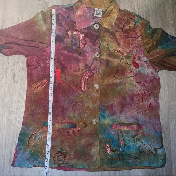 Parsley & Sage Tie Dye Long Sleeve Button Embroidered Lagenlook Artsy Boho XL - Picture 13 of 14